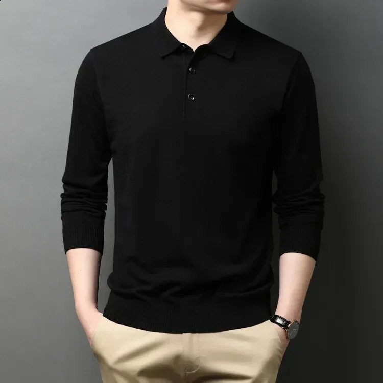 2024 High Quality Casual Mens Polo Sweater Warm Comfortable Long Sleeved Woollen Pullover Lapel Knit 240930