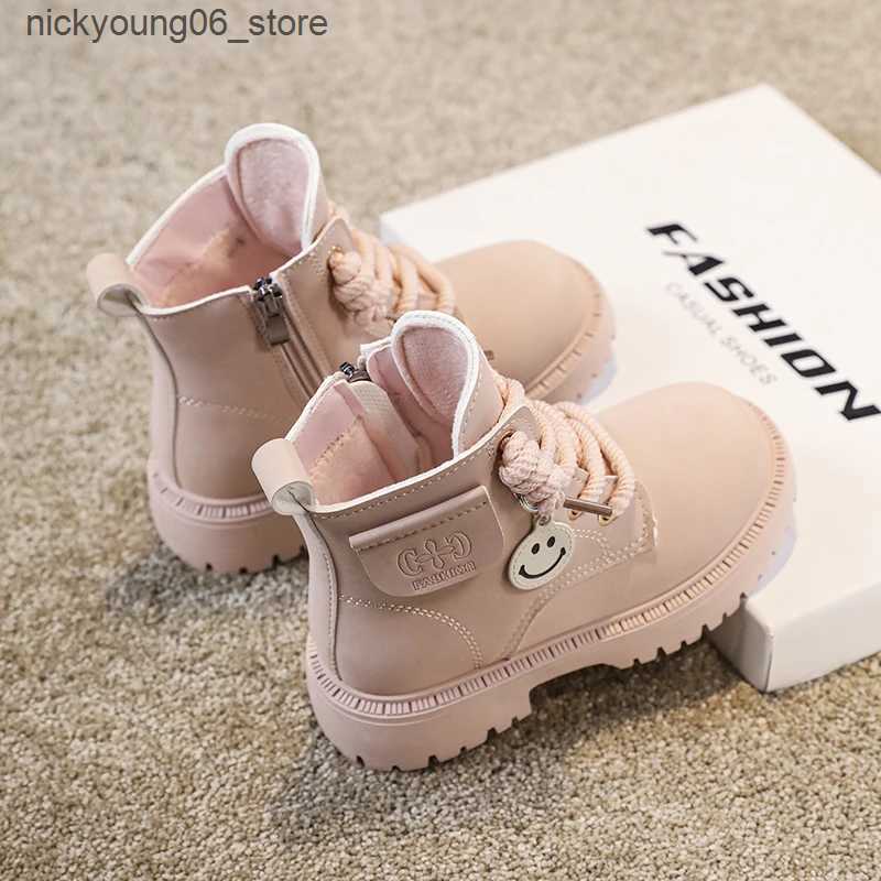 Boots Girls Boys Ankle Leather Boots with Zipper Lace Up Outdoor Hiking Waterproof Anti-Slip Durable Combat Bootie for Kids L240910 L0910