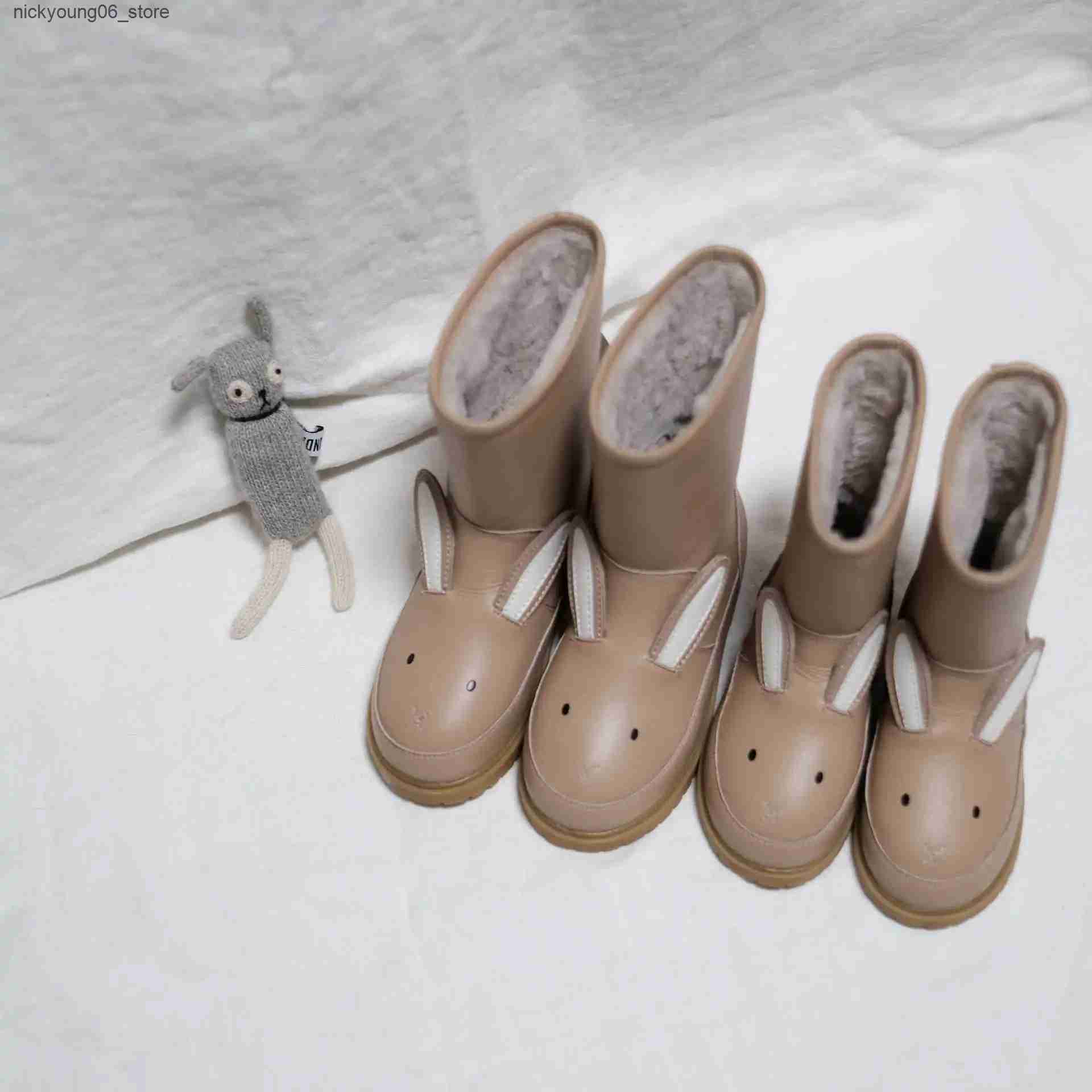 Boots Cartoon Animals Winter Genuine leather Boys Snow Boots Rabbit Sheep Warm short plush Fashion Childrens casual boots Girls shoes L240910