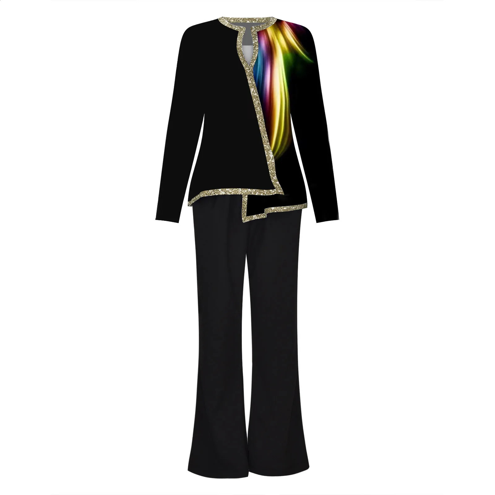 Set of 2 long sleeved tops loose wide leg pants Trouser twopiece wedding set suitable for small weddings 241008