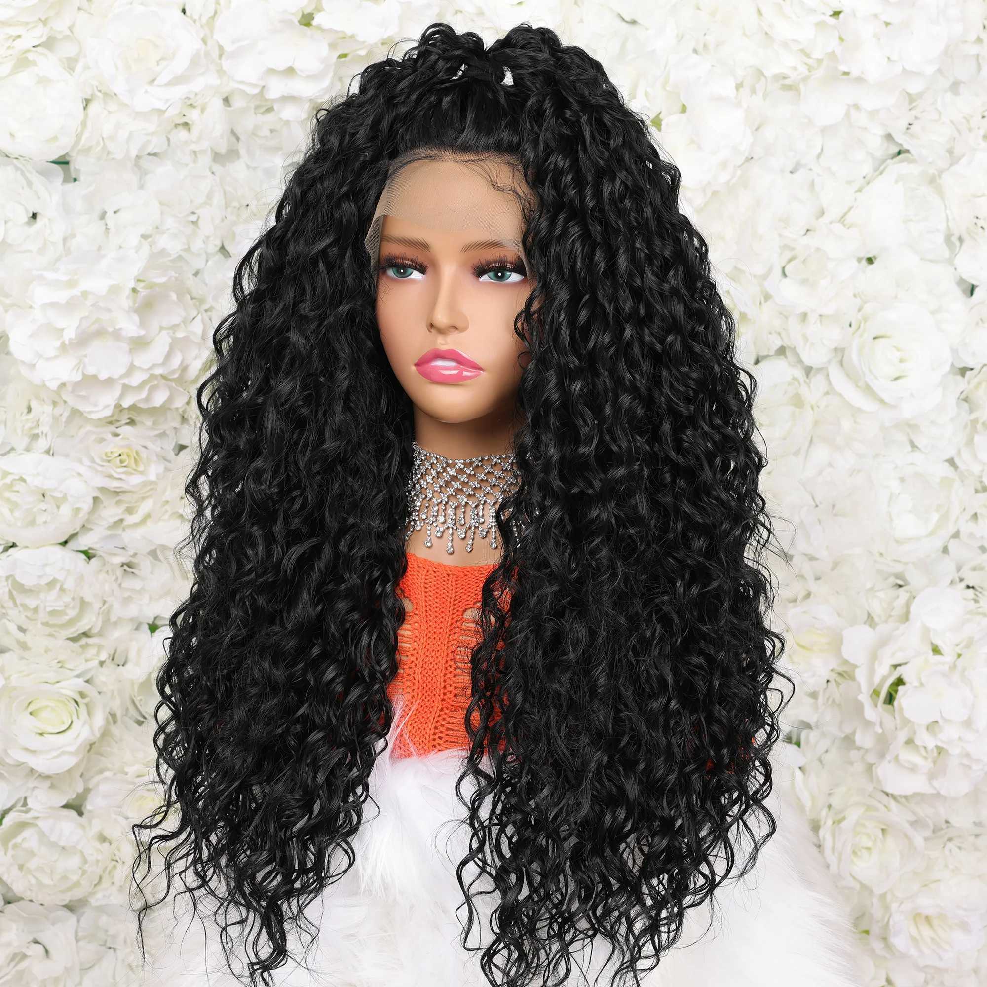 200% Density 13*4 Lace Front Synthetic Wig Long Afro Curly Wig For Women Elegant Natural Looking For Daily UseXJ241008