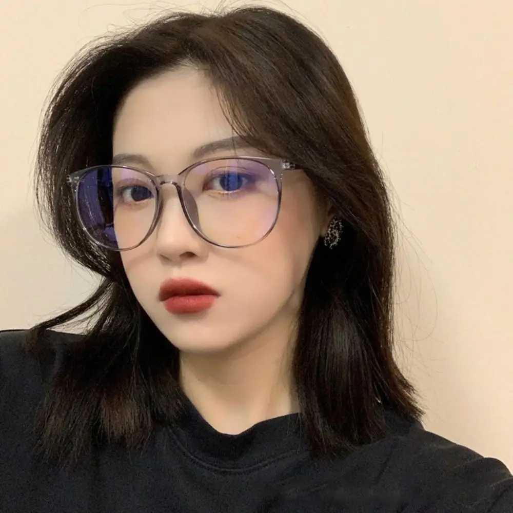 Plane Mirror Anti Blue Light Glasses Trendy Transparent Without Degree Round Eyewear New Optical Spectacle Eyeglass Women MenX241008