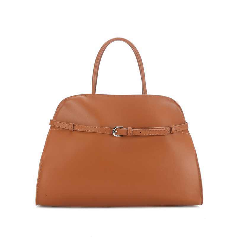 2024 New Fashion Large Capacity Niche Design Texture Solid Color Glossy Leather Hand-Held Shoulder Cowhide Tote Bag