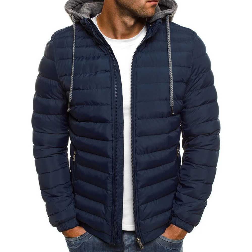 Autumn Winter New Men Cotton Jacket Hooded Thickened Down Coats Solid Color Long Sleeves Zip-Up Jackets Outer Wear jackets 2024XJ241008