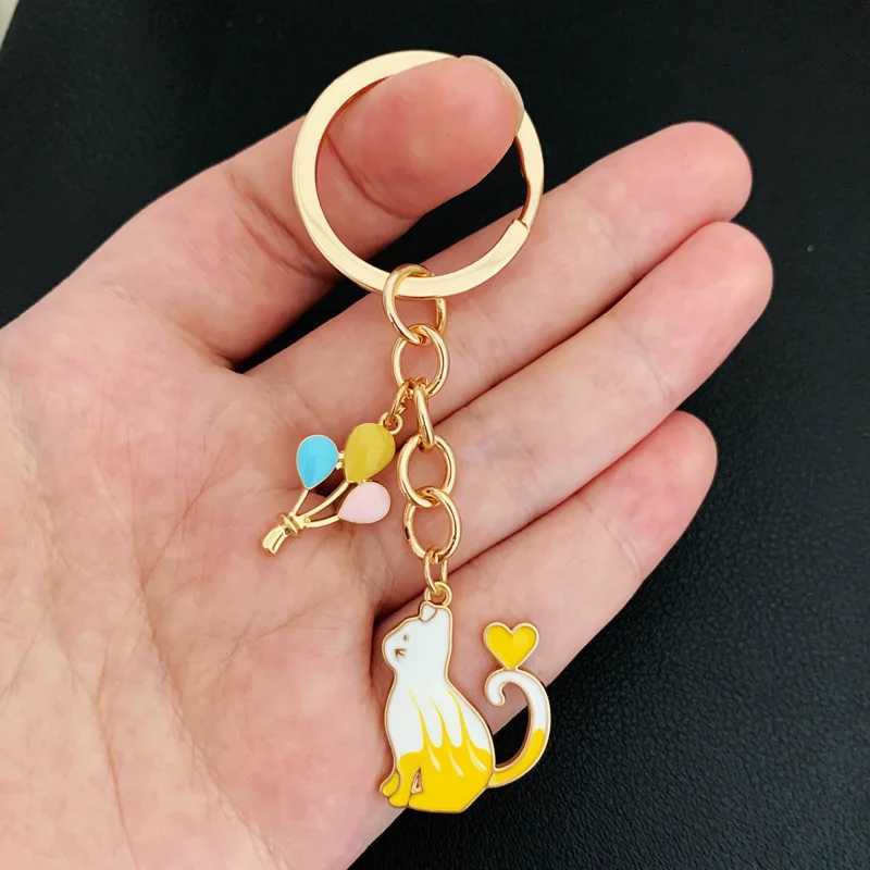 Cute Keychain Cat Heart Balloon Key Ring Enamel Key Chains Friendship Gift For Women Men Handbag Accessorie Car Keys DIY JewelryX241008