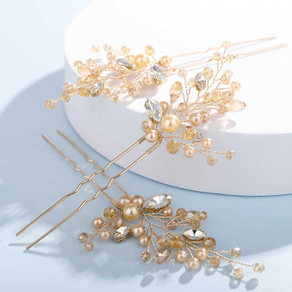 3 pearl rhinestone bridal headpieces handmade silver gold wedding hair clips party hair accessories W241007