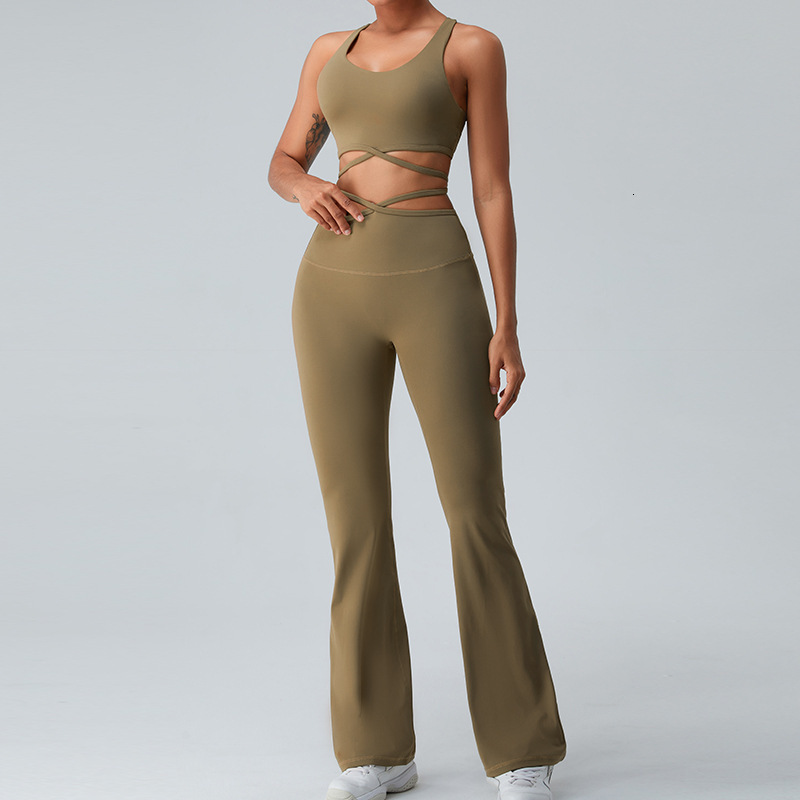 New Naked Yoga Clothes Wide Leg Micro flared Pants Beautiful Back Sports Underwear Fitness Set
