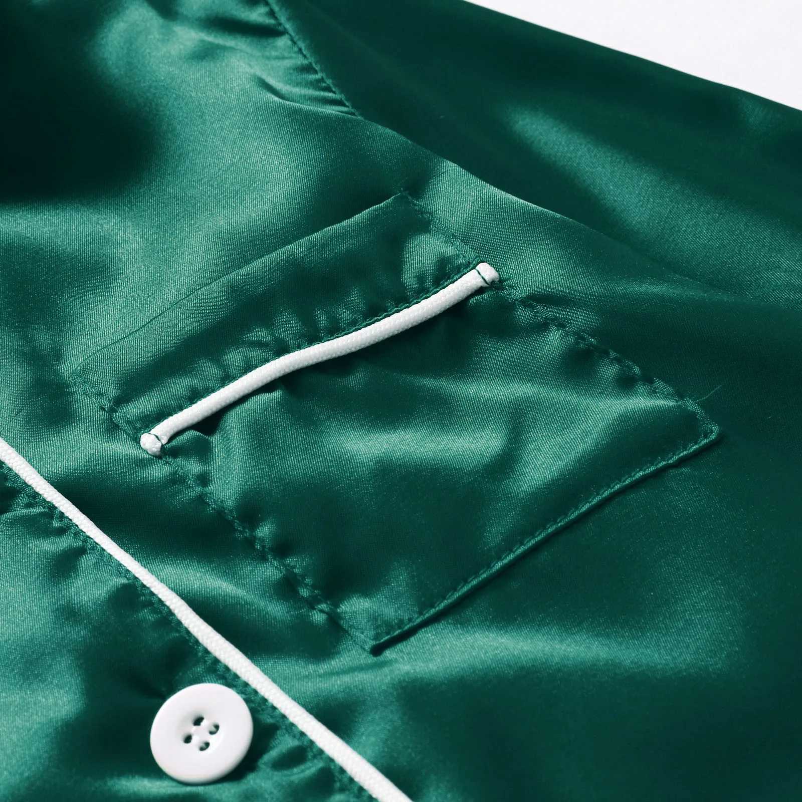 2PCS Christmas satin pajamas PJ solid color family matching Christmas long sleeved pajamas set W241008