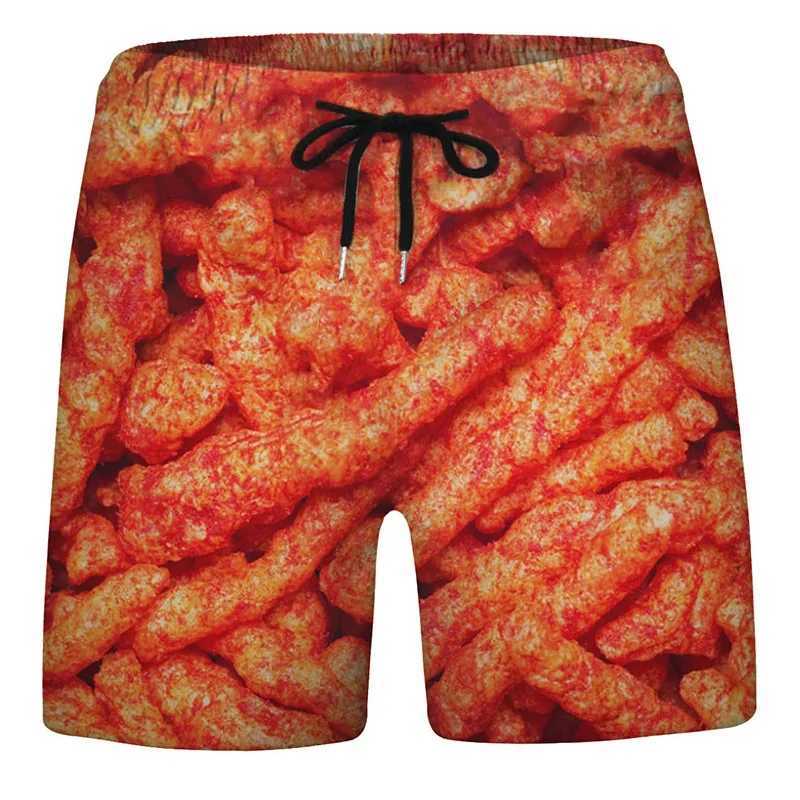 Sausage food graphic beach shorts mens shorts 3D cheese printing elastic waist board dry swimsuit homme 2023 ice shortsW240713