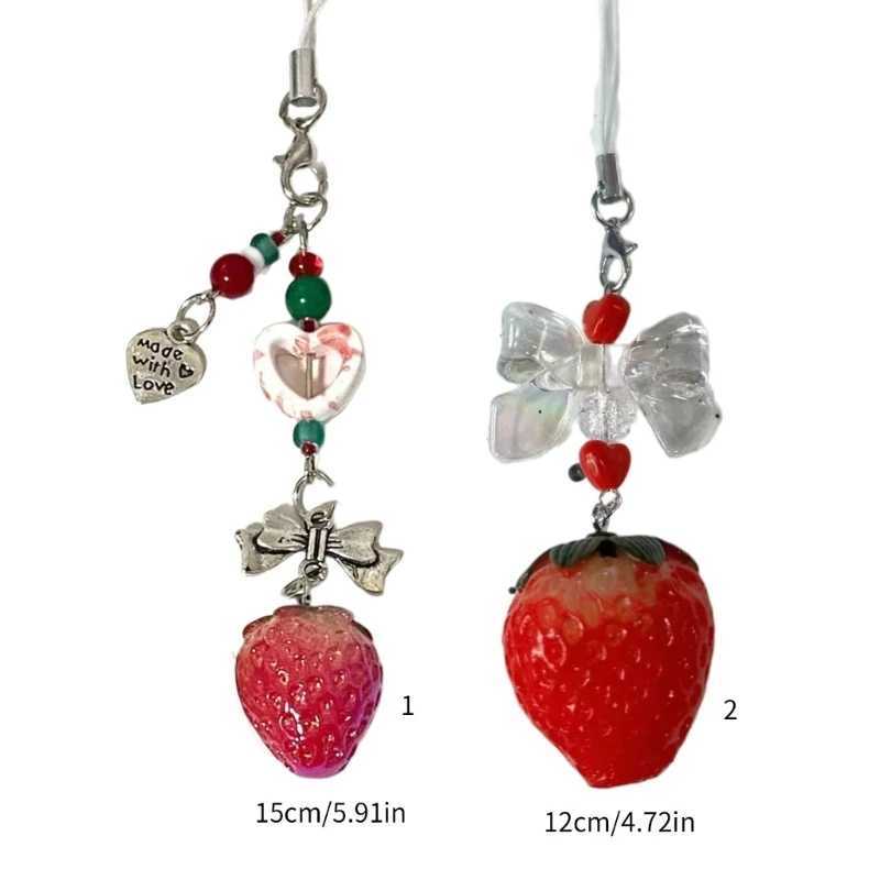 Strawberry Beaded Cell Phone Charm Handmade Keychain Pendant for Bag PurseX241008