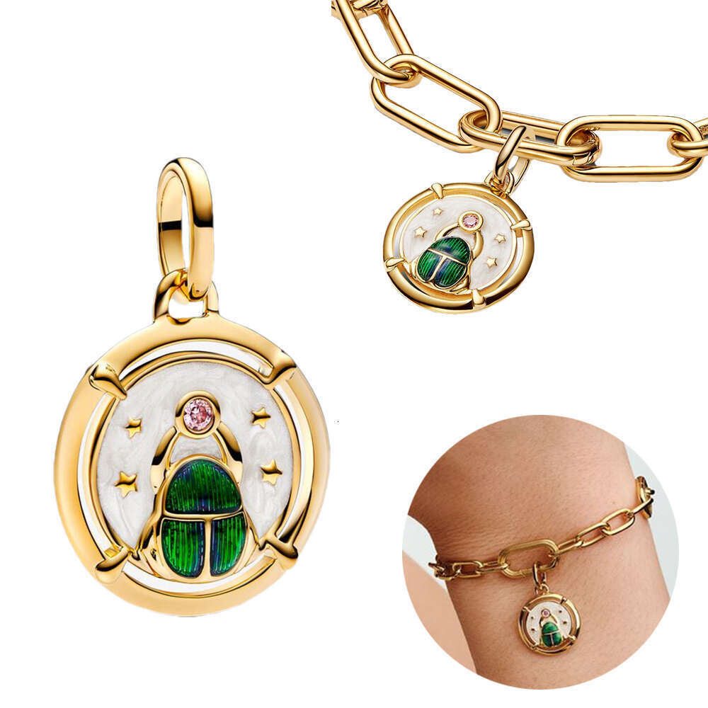 925 2024 New Spinnable Face Robot Apple Scarab Beetle Medallion Avocado Friendship Opalescent Double Dangle Charm Dropshippring