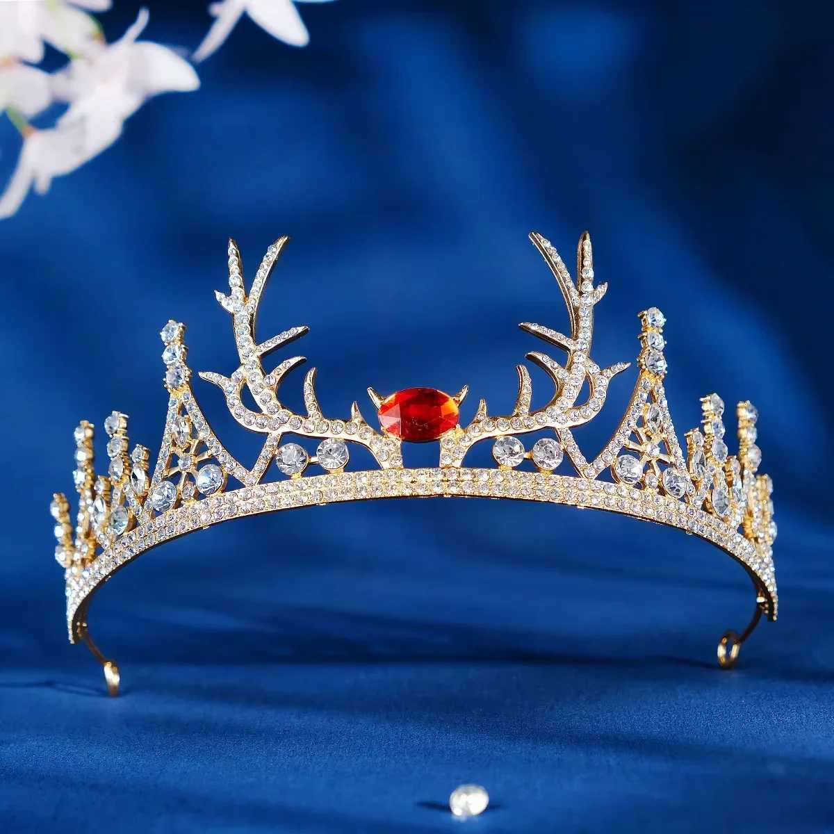 Customized Christmas Antler Crown Diamond Tiaras and Crown Crystal Hair Jewelry Gold Headpiece W241007