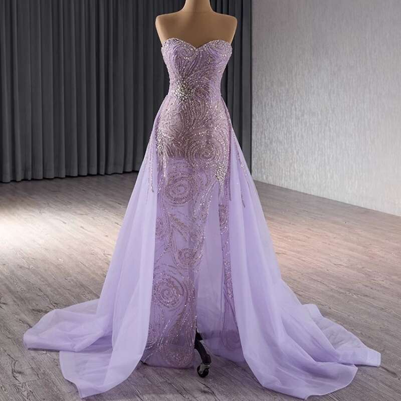 Real Picture Quality Purple Women Evening Dresses Sweetheart Long Sleeves Beading Lace Up Wedding Party Dress Prom Ocn 2025