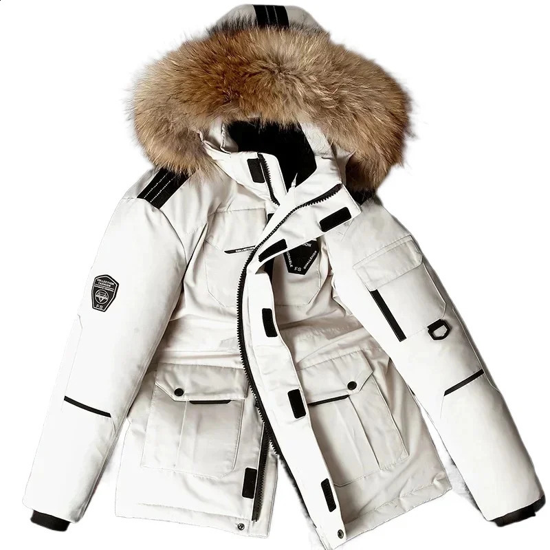 Winter jacket 90% white duck down park mens medium long fur collar -30 degree warm thick snow coat 240930