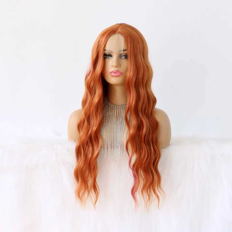 Ginger Wig Lace Front Wig Orange Loose Wave Wig Orange Curly Wigs for Women Ginger Long Wavy Wig Heat Resistant Synthetic WigXJ241008