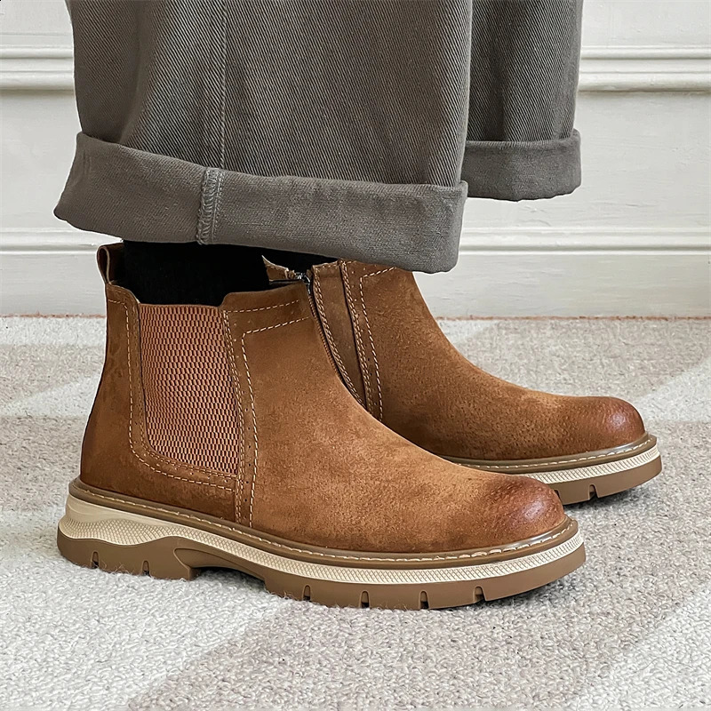 Fashion Trends Mens Side Zipper Genuine Leather Ankle Slip-on Man Business Shoes Cowhide Boots 240929