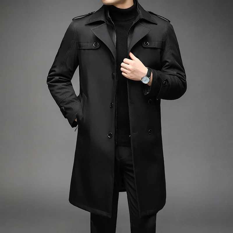 New slotted jacket mens long detachable intelligent leisure windproof machine mens long jacket solid color lapel slotted jacket W241007
