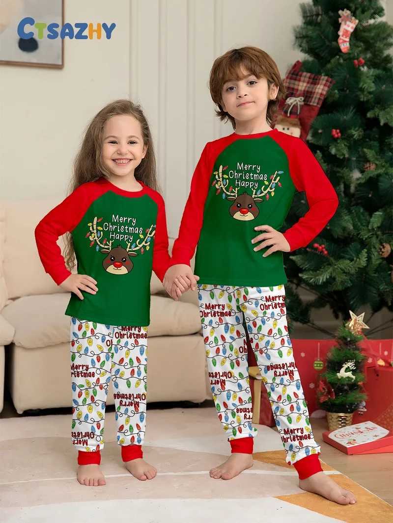 2025 Christmas Family Matching Pajamas Happy Christmas Deer Adult Childrens Clothing Top+Pants 2PCS Christmas Pajamas Dog Clothing W241008