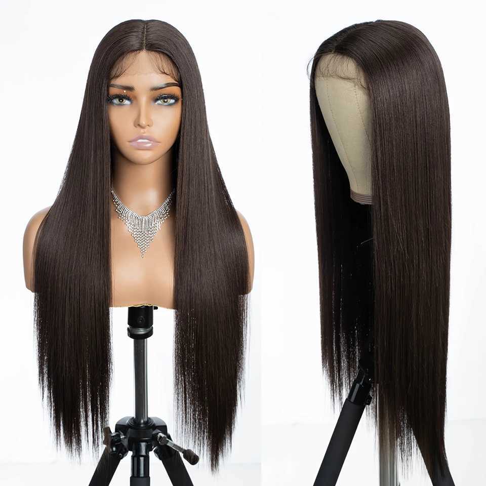 Synthetic Lace Front Wig For Black Women 30 inches Long Straight Middle Part Wig High Temperature Ombre Brown Cosplay WigsXJ241008