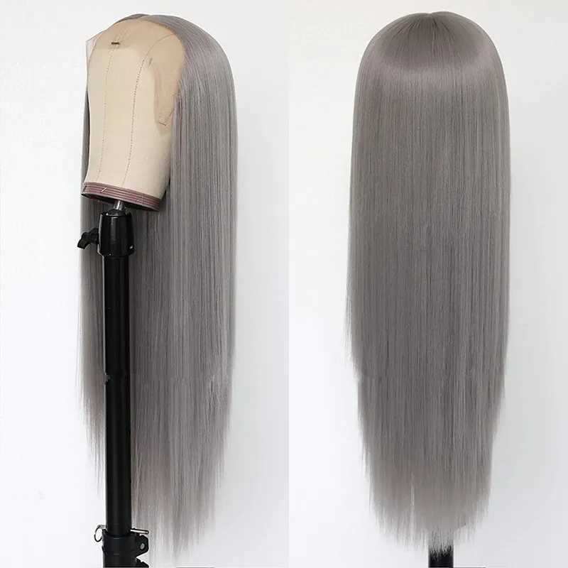 Silver Gray Long Straight Wig In The Natural Heat-Resistant Synthetic Wig Women Wear A Full Head Cover For Daily GatheringsXJ241008