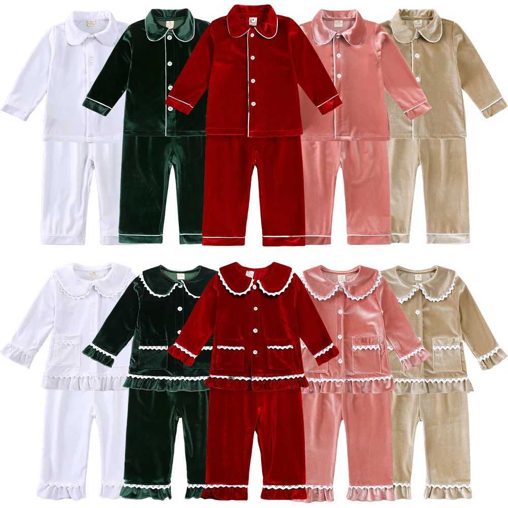 2024 Christmas Childrens Clothing Red Velvet Long Sleeve Pajama Set Family Match Preschool Boys and Girls Robe Set Christmas Gift Clothing W241008