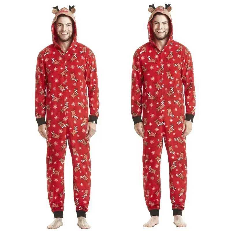 Family reindeer ear muffs one-piece jumpsuit adult and childrens clothing set pajamas Christmas appearance pajamas W241008