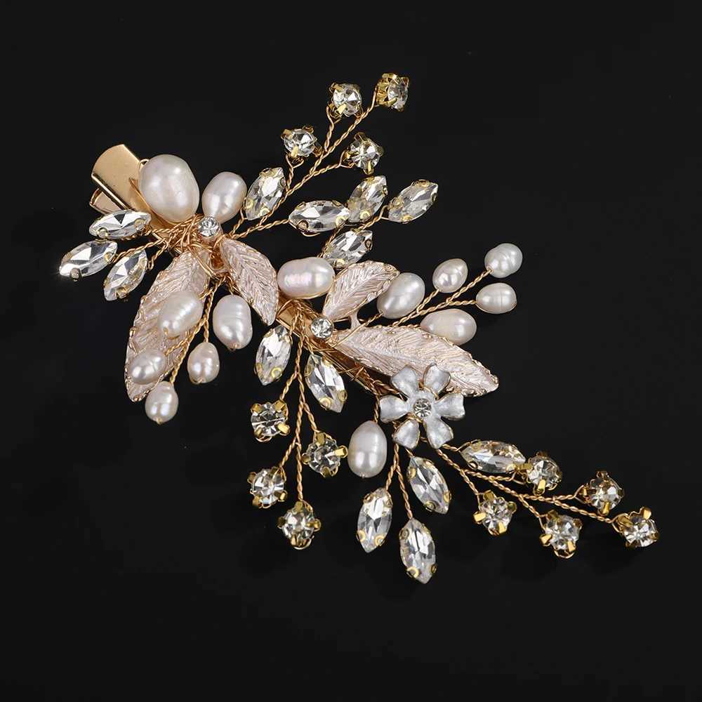 Bridal Wedding Natural Pearl Hair Pin Rhinestone Leaf Hair Pin Clip W241007