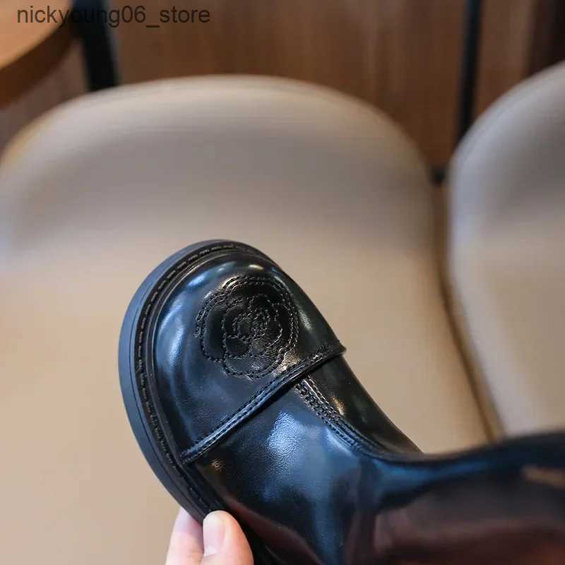 Boots Baby Girls Knee-length Boots for Fall Winter Student Uniform Catwalk Party High Top Dress Shoes Girl Flowers Cotton Shoes L240910