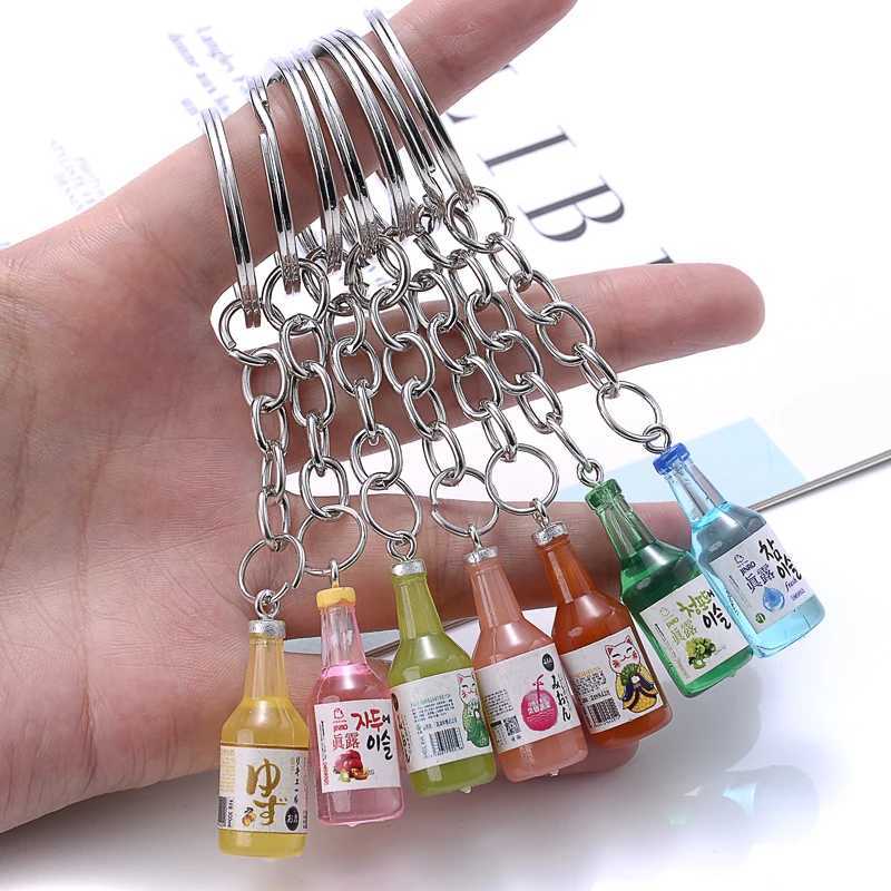 Korea Fashion Glass Drink Bottle Keychain Simulation Resin Bottle Trinket Women Keyring Spring Ring Jewelry Pendant Gift SouveniX241008