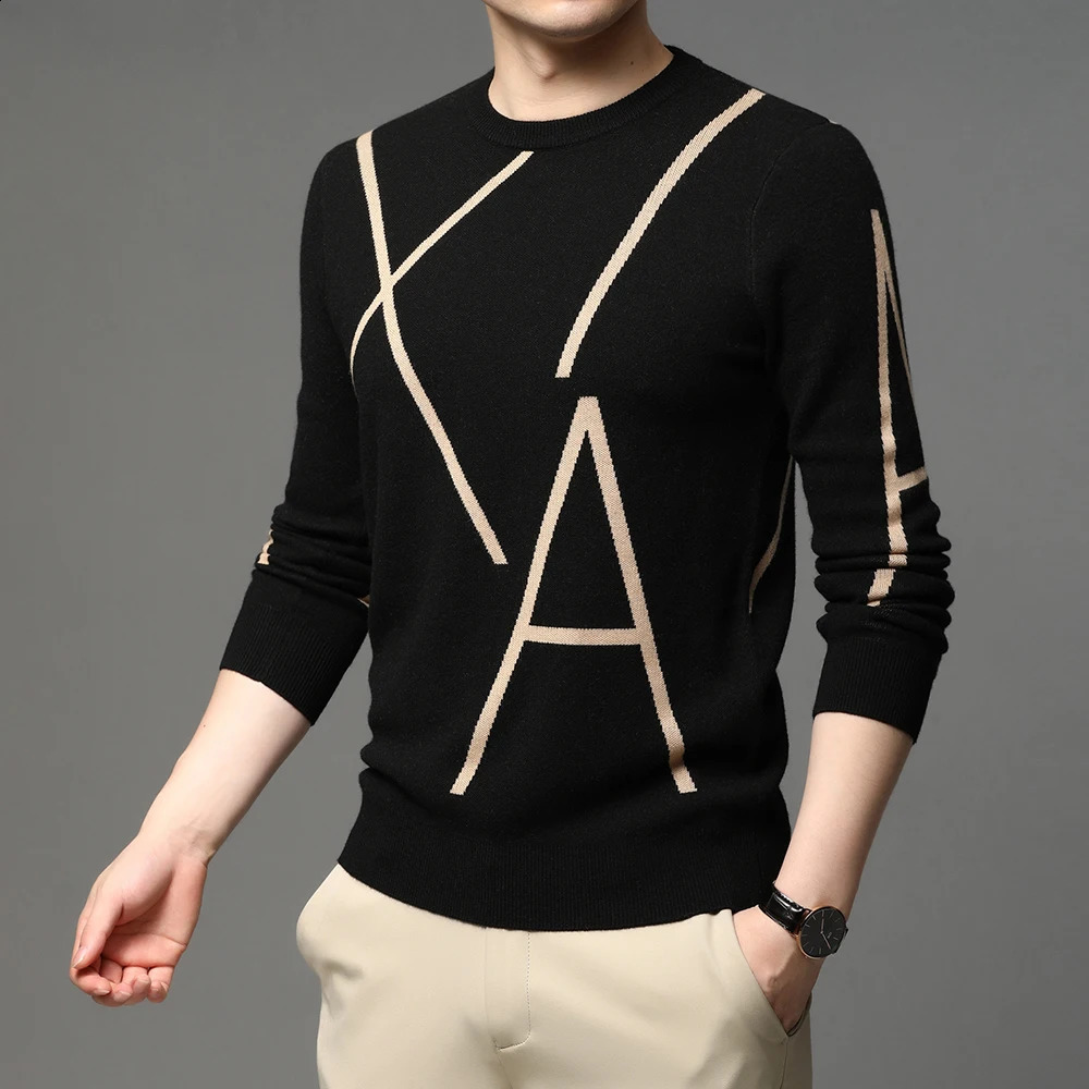 Fashion Knit High End Winter Wool Pullover Black Sweater for Man Cool Autum Casual Jumper Mens Clothing 240930