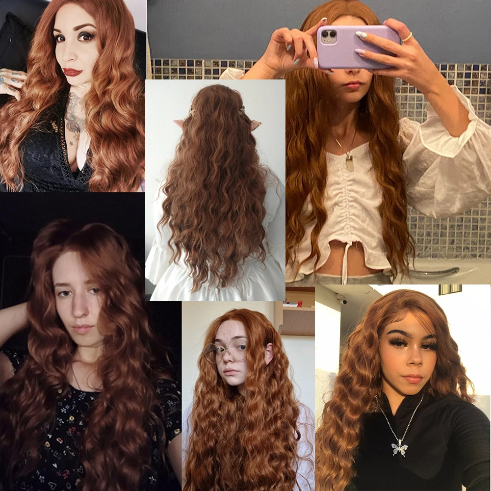 Black womens synthetic lace front wig natural hair lace wig long brown wig pre shedding baby hair role-playing 241007