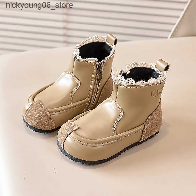 Boots New Girls Boots Kids Fashion Boots Sweet 2024 Spring Autumn Childrens Patchwork Ankle Boots Versatile Elegant Princess Shoes L240910