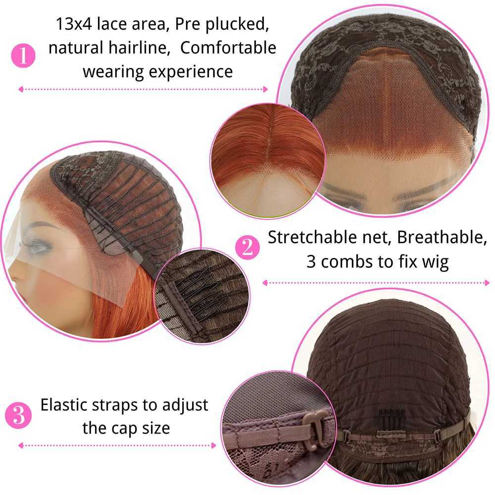 Ginger Orange Color Long Straight Hair 13*4 Lace Front Wigs Copper Red Hair Glueless Pre Plucked Synthetic Lace Front WigsXJ241008