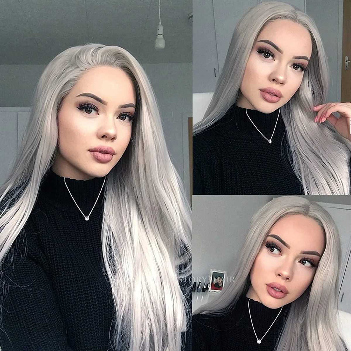 Silver Gray Long Straight Wig In The Natural Heat-Resistant Synthetic Wig Women Wear A Full Head Cover For Daily GatheringsXJ241008