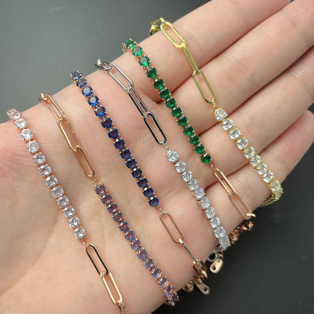 Luxury Color 4mm Cubic Zirconia Rose Gold Tennis Bracelets For Women Girls Trend Chain Jewelry Party Gifts