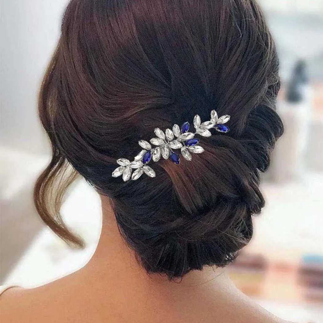 Elegant silver plated transparent/royal blue crystal hair comb suitable for women hair accessories bridal hair accessories gifts W241007