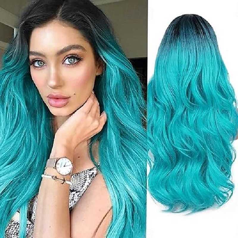 HAIRJOY Synthetic Heat Resistant Hair Black to Purple Ombre Women Long Wavy Wig for Party Costume HalloweenXJ241008
