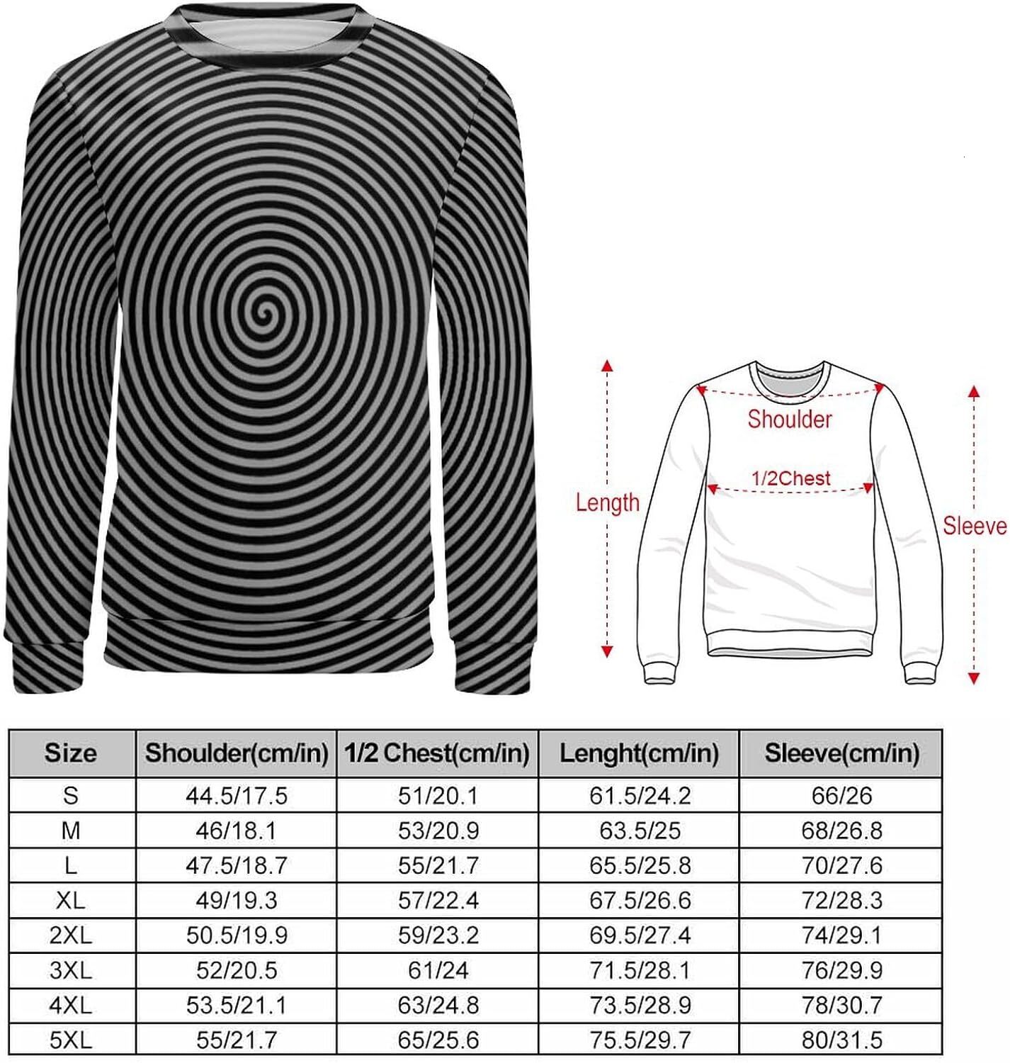 Long Sleeve Shirts for Men sweatshirt Optical Illusion Trippy Sweatshirt Focus Drawing Psychedelic Long Sleeve Pullover for Men's Tee Streetwear