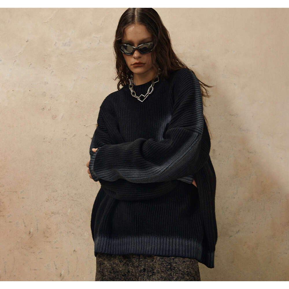 #OVDY Autumn/Winter New Product Small Round Neck Sweater Hand-painted Off Shoulder Pullover Dopamine Knitwear