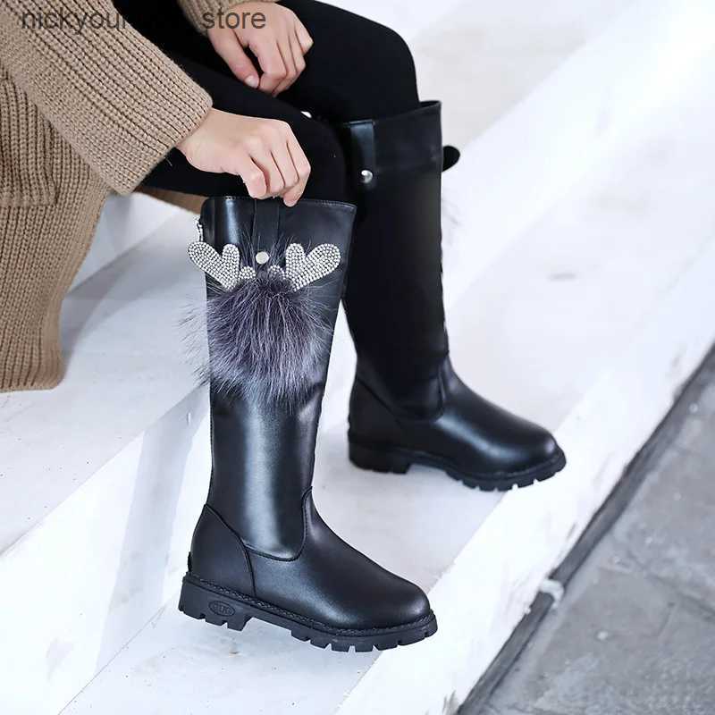 Boots Zapatillas Nia Plush Girl Boot Autumn Winter Fashion Kid Boot Soft Soled Long Boot Cartoon Leather Boot Princess Boot L240910
