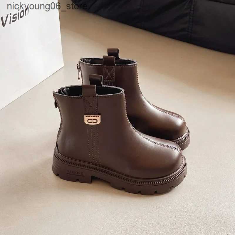Boots New Childrens Boot Winter Warm Girls Black Boots School Versatile Thick Bottom Kids Fashion Ankle Cotton Boots Non-slip Causal L240910
