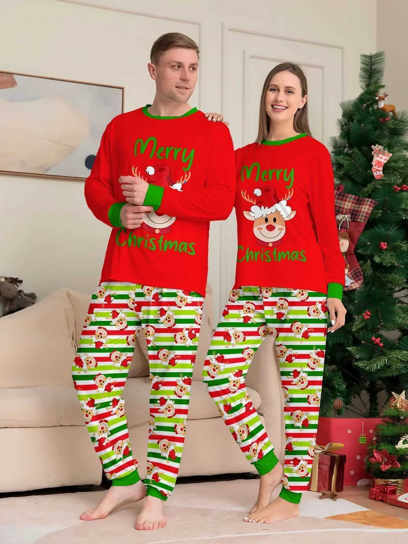 New 2024 Family Cute Cartoon Printed Pajama Set 2-piece Set Pajama Baby Dog Hoodie Home Clothing W241008