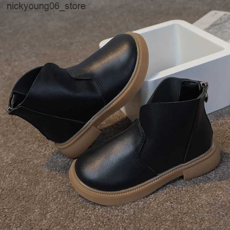 Boots Girls Short Boots Non-slip Flats Fashion Kids Shoes Back Zipper Black White Non-slip Korean Style Children Boots Casual Simple L240910