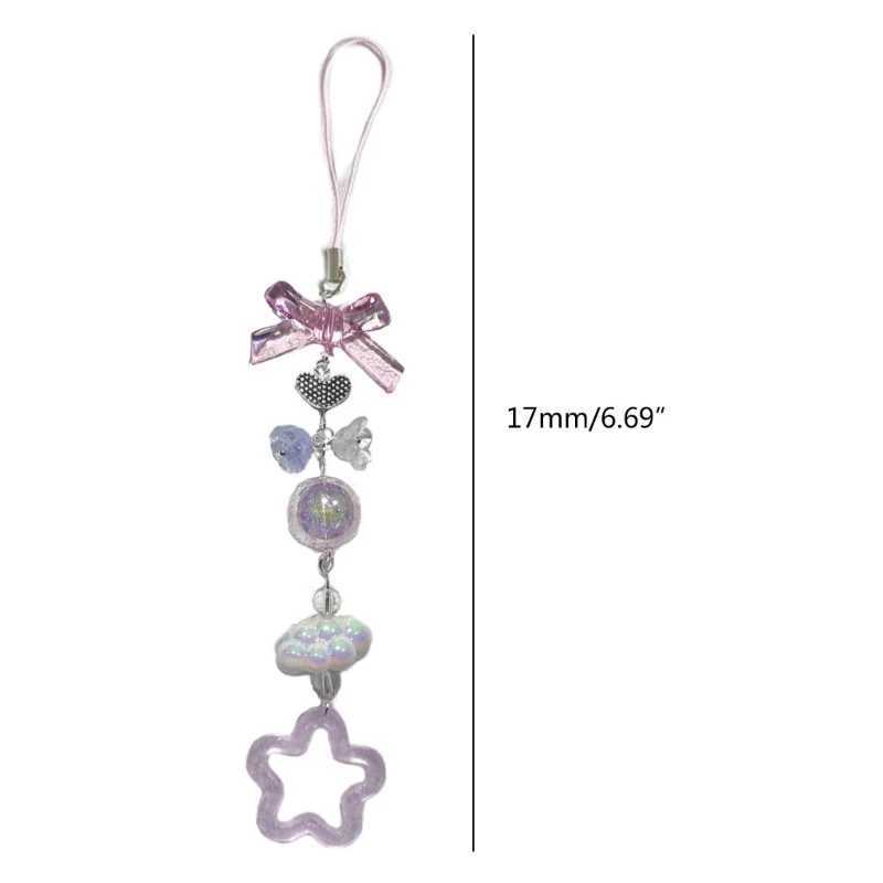 X6HE Phone Lanyard Wrist Strap Star Charm Keychain Bowknot Heart Phone Charm Antilost Y2K Cellphone Strap Hangings Cord WomenX241008