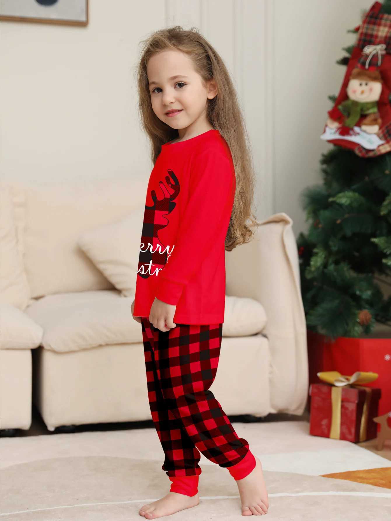 2024 Christmas Parent-child Outfit Print Pajama SetLong Sleeve Crew Neck Top lattice Striped PantsWomens Sleepwear LoungeXJ241008