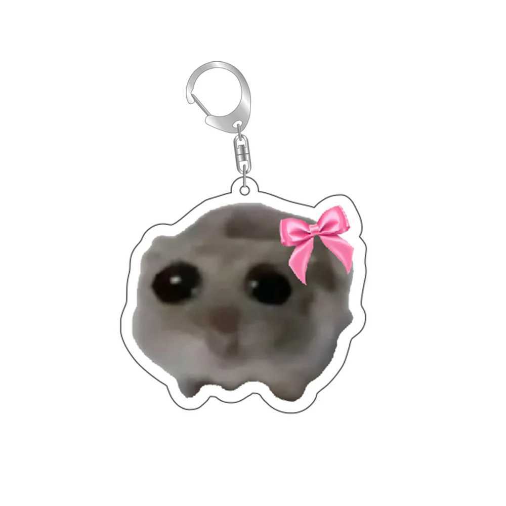 Acrylic Pink Bow Cute Sand Hamster Key Chain Keychains Ring Funny Pendant For Bag Accessories Jewelry Fans Gift Photo DecorationX241008