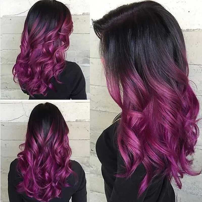 HAIRJOY Synthetic Heat Resistant Hair Black to Purple Ombre Women Long Wavy Wig for Party Costume HalloweenXJ241008