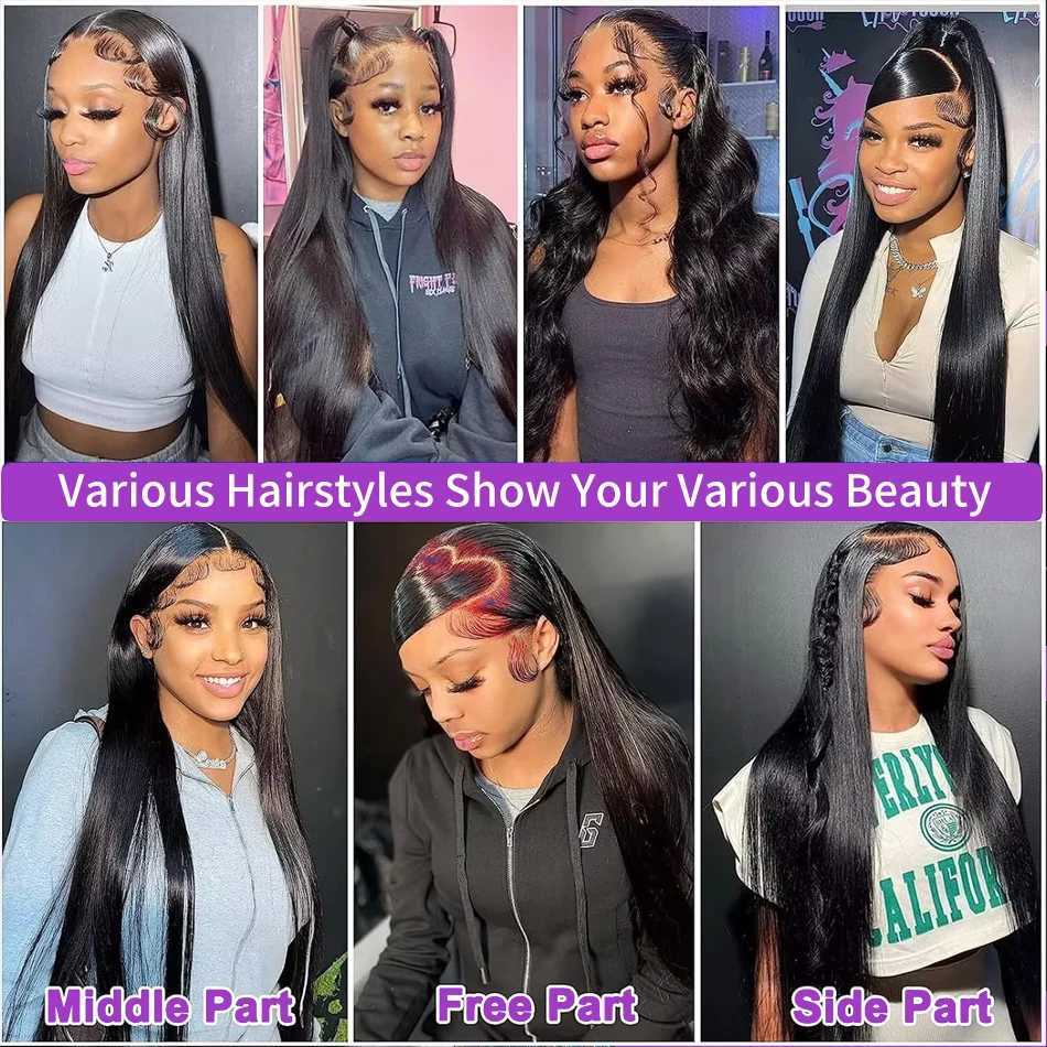 30 40 Inches 13x4 HD Transparent Lace Frontal Wig Brazilian Straight 13x6 Lace Front Human Hair Wigs Pre-plucked 220% For WomenXJ241008