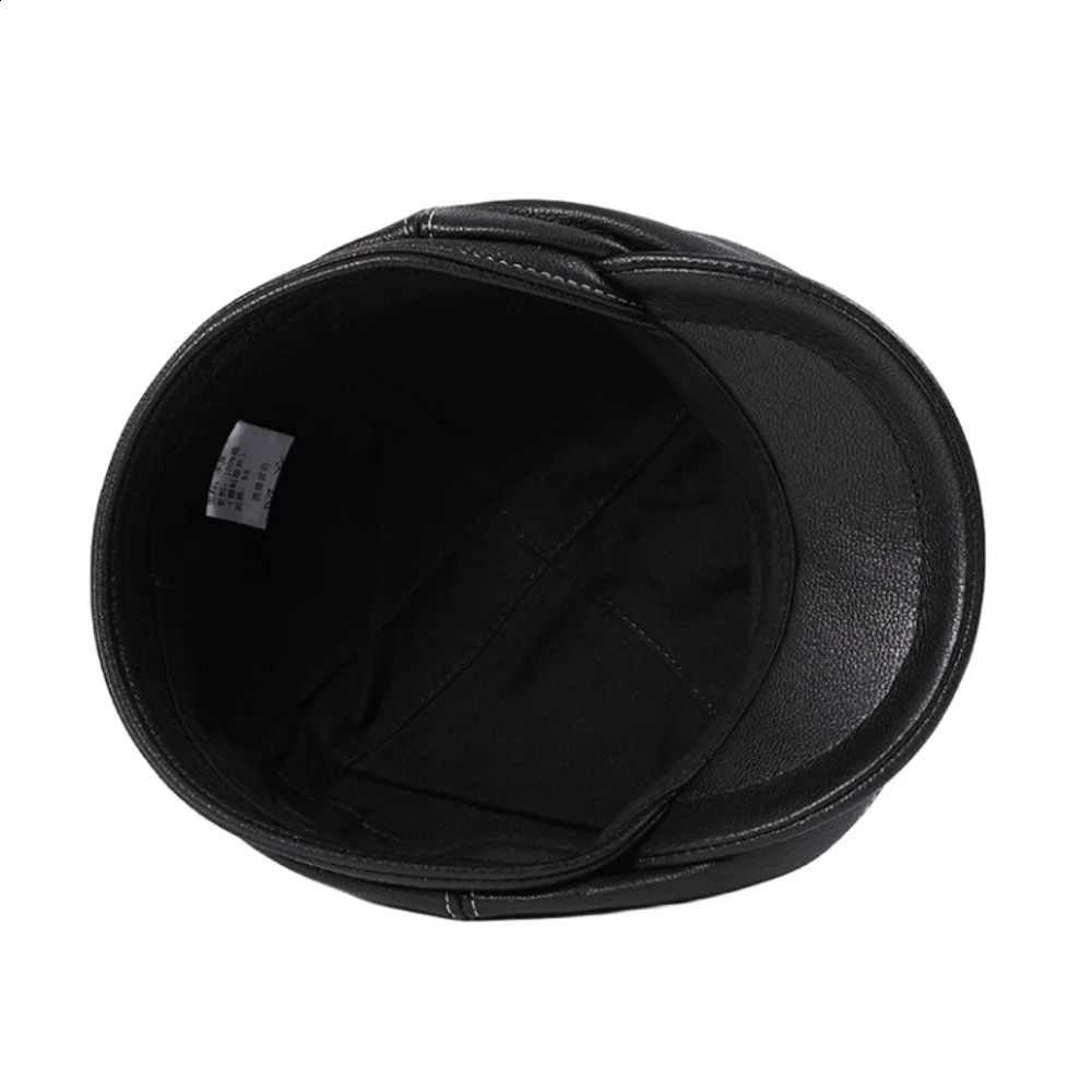 LA SPEZIA Winter Leather Hat Mens Retro Flat Hat Warm Leather Sheepskin Beret Mens High Quality 241007