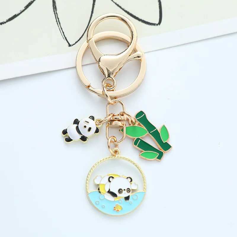 Cute Enamel Bamboo Panda Keychain for Women Girls Fashion Sweet Gold Color Metal Key Chain Handbag Key Pendant Jewelry GiftX241008
